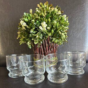 Princess House Etched Cut Glass Leaf Vine Motif Votive Candle Holders Set 1970s